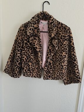 CAbi Leopard-Print Faux Fur Jacket with Pink Lining